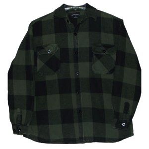 Oakwood Mountain Flannel Shirt Mens Medium Shacket green plaid heavy flap pocket